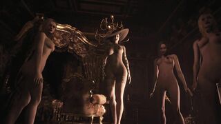 Resident Evil 8 Nude Lady Dimitrescu White Lace Lingerie & Naked Vampire Daughters' Tits RE Village: