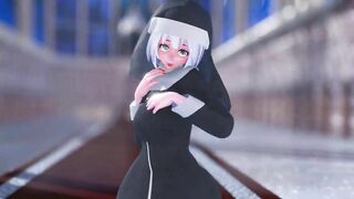 Mmd Haku Nun try Bad Dragon Dildo and Cum after using the Toy