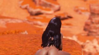 Пышная девушка Мулатка скачет на дилдо в Большом каньоне прилюдно [3d Hentai]