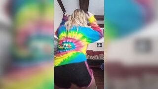 Blond girl Strip Dances in knee high socks
