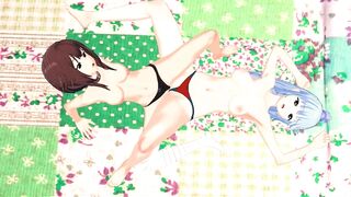 Aqua and Megumin rub their pussies and orgasm together.