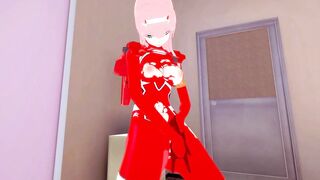 Zero Two in exoskeleton caresses her pussy, shakes and cums | womens locker room [3d hentai]