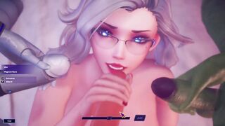 Subverse - Blonde with glasses gets triple facial, furry alien, cyber girl, ship captain