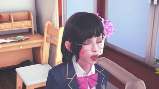 DVA schoolgirl licks your cock with her tongue and gets cum on her face