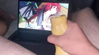 "treat me with cum" uncensored hentai and the guy jerks off on him, cumming profusely