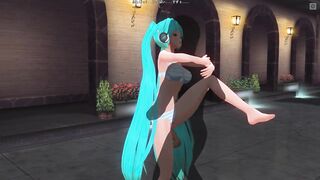 3D HENTAI Miku in a swimsuit fucked by the pool
