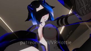 Blue Haired Devil Succubus in Straps Blindfold Rides For Senpai Tattoos POV Lap Dance Hentai Robe