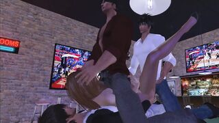Pantyhose Babe Fucks 3 Guys at a Sports Bar