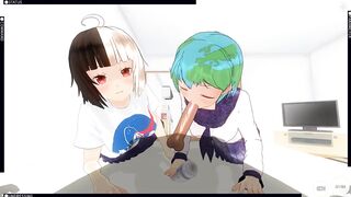 3D HENTAI POV Earth-chan and Moon-chan give you a blowjob