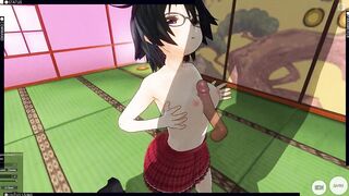 3D HENTAI schoolgirl jerks you off with her breasts, cum on face, AHEGAO