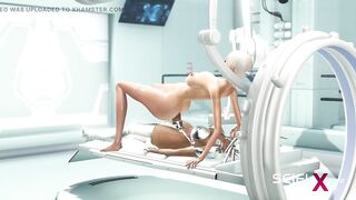 Sex android futanari plays with a sexy blonde in the sci-fi med bay