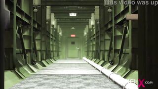 A hot japanise college girl in cuffs has a crazy sex in sci-fi military bunker