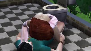 red headed sims sucks and rides dick in the bathroom