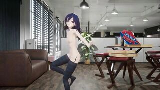 Hentai MMD Dance Undress 3D Nude Dark Girl Socks Small Tits Marshall Maximizer Blue Hair Color Edit Smixix