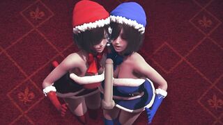 Christmas girls handjob and lick your cock POV