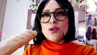 Velma from Scooby Doo destroys his throat with huge cock