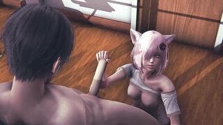 Neko schoolgirl jerks off teacher's cock for grade