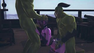 Two orcs fucked a dark elf and cum on her face and ass