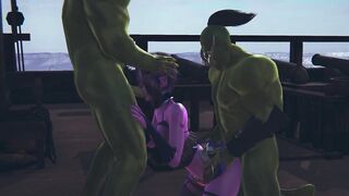 Two orcs fucked a dark elf and cum on her face and ass