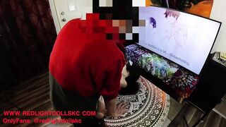 Big cock nerd fucks silicone sex doll in multiple positions and watches hentai anime porn