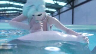 3D animated futa sex in pool, where lustful girl sucking dickgirl's cock and fucking