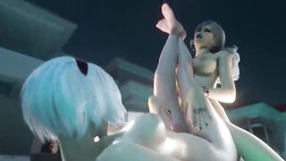 Hot futanari sex near pool - sexy girl sucks cock, and animation shemale fucks bitch and cum on her body