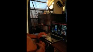 Tattoo Guy Jerking Off To Realistic Hentia Porn