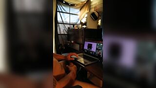 Tattoo Guy Jerking Off To Realistic Hentia Porn