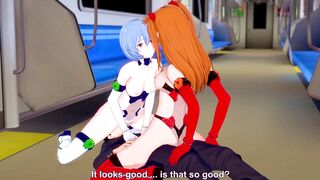 Asuka and Rei in a Threesome on top of a guy | Neon Genesis Evangelion Hentai Parody