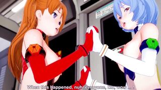 Asuka and Rei in a Threesome on top of a guy | Neon Genesis Evangelion Hentai Parody