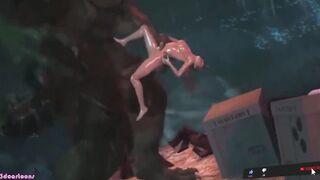 tomb Raider fucked by 44 giant monsters from the game's cave