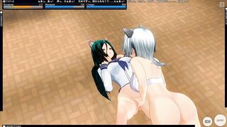 3D HENTAI Neko Schoolgirls Lesbians Cum at School