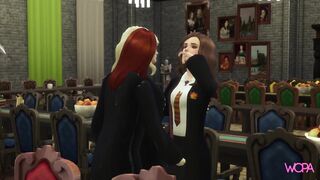 [TRAILER] Naughty girls rubbing each other. Lesbians at the dinner table at Hogwarts. Hermione, Ginny and Luna