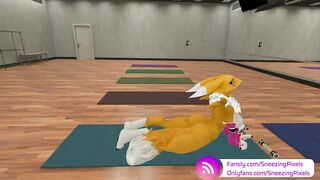 VR Pornstar Sneezing Pixels stretching in the gym, before her photo shoot