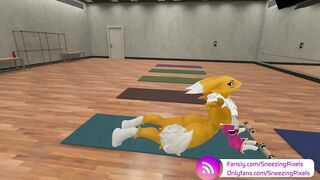 VR Pornstar Sneezing Pixels stretching in the gym, before her photo shoot