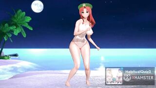 mmd r18 Love & Joy in a tanned bikini Merin night beach lewd 3d hentai