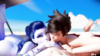 Overwatch - Widowmaker & Tracer Suck & Fuck Cock on Beach Day (Animation with Sound)