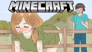 Alex is stuck in the fence in front of Steve ! Minecraft hentai porn (2d cartoon )