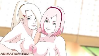 Sakura og Ino Naruto Titjob Anime Hentai Tegnefilm Kunoichi Træner Boruto Milf teenager asiatisk jap