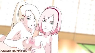Sakura og Ino Naruto Titjob Anime Hentai Tegnefilm Kunoichi Træner Boruto Milf teenager asiatisk jap