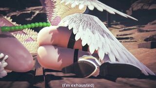 Angewomon takes anal beads : Digimon Hentai Parody