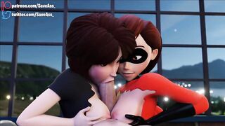 Elastigirl fucked by two huge cocks - Step Aunt Cass and Helen Parr Hard Rough Sex (Anal Creampie, Hard Anal Sex) by Sav