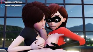 Elastigirl fucked by two huge cocks - Step Aunt Cass and Helen Parr Hard Rough Sex (Anal Creampie, Hard Anal Sex) by Sav