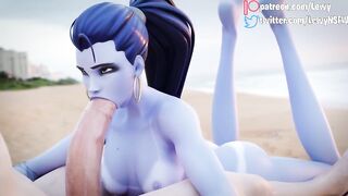 (Overwatch Widowmaker) Delicious blowjob on the beach (hot blowjob, 3D HENTAI UNCENSORED) by Lewy