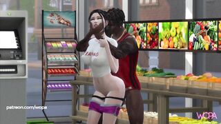 Bride enjoying the last days before getting married. Sex in the supermarket - interracial cheating
