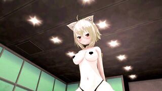 Okayu Nekomata Dancing Hentai Hololive Cat Girl Underwear Nekomimi MMD 3D Beige Hair