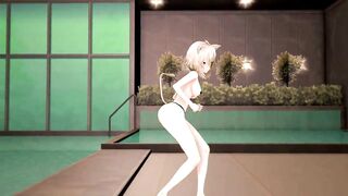 Okayu Nekomata Dancing Hentai Hololive Cat Girl Underwear Nekomimi MMD 3D Beige Hair Color Edit Smixix