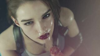 Jill from Resident Evil jerks off his dick and eats sperm
