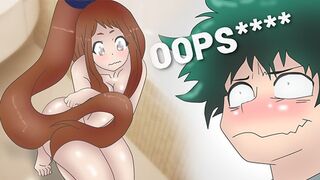 Ochako Uraraka With Ponytails washes in the bathroom, but Midoriya overhears ! Hentai 2d ( Cartoon )