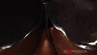 Hot ebony with many boobs in restrains is ready for intense anal sex